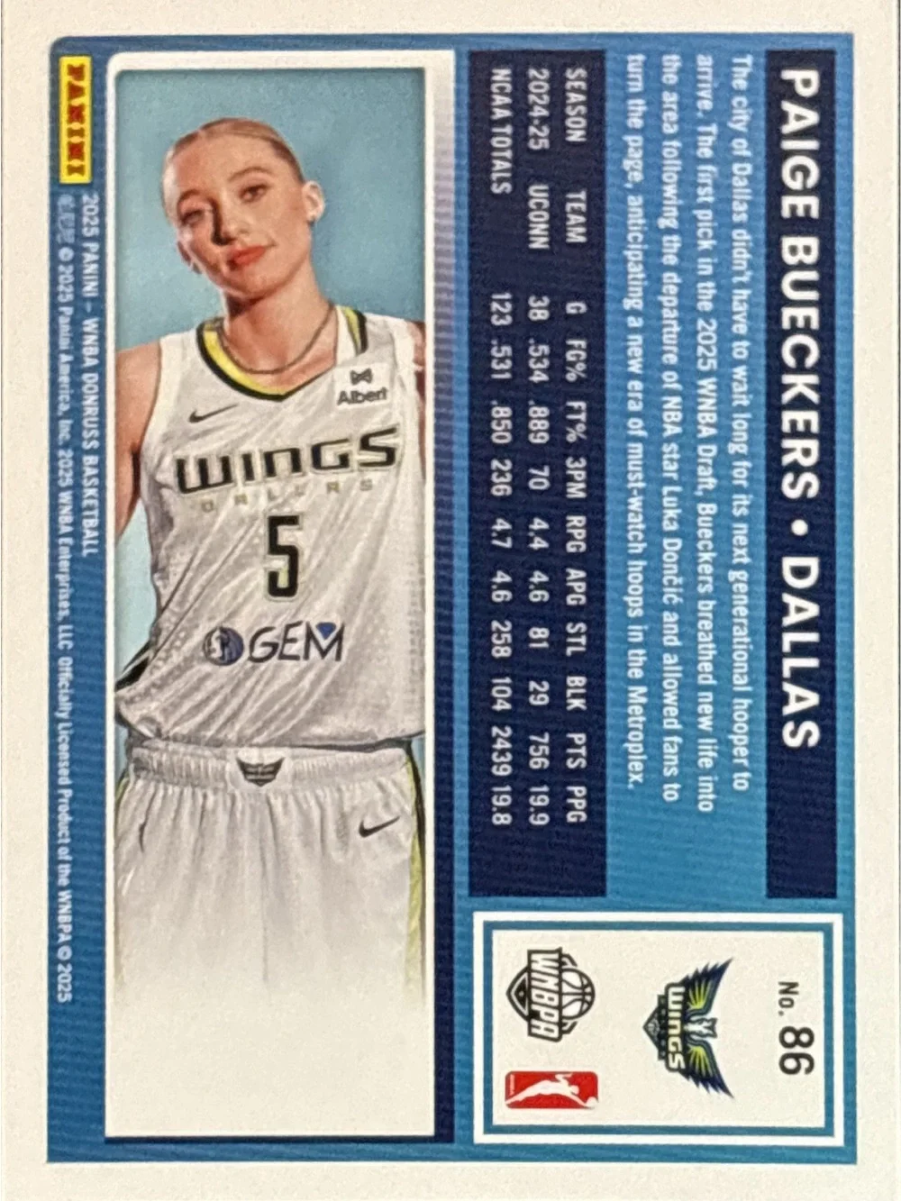 Panini Donruss Paige Bueckers Rookie Wings Basketball Trading Card